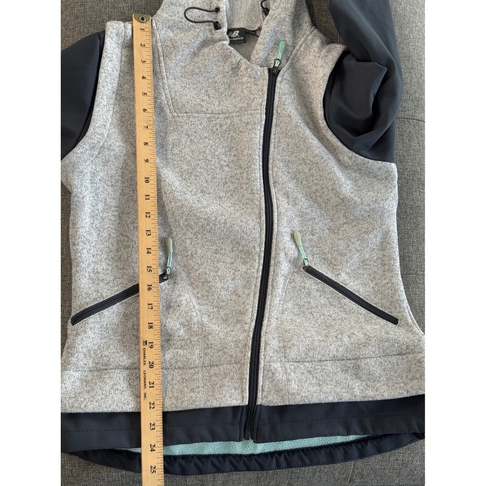 New Balance‎ Womens Petite PM Heathered Fleece Zip Up Jacket Heather Gray Black - Picture 9 of 9